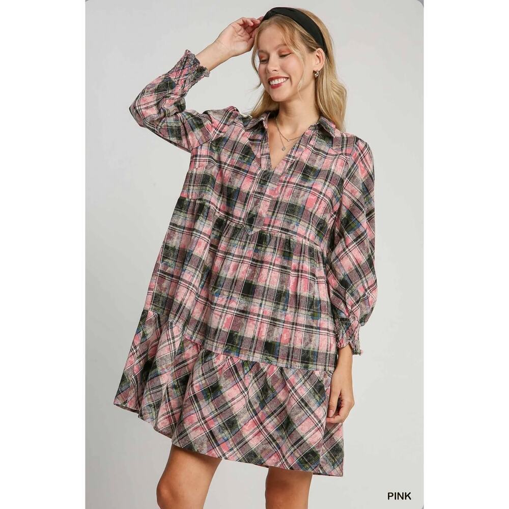K8960 Plaid French Terry Dress